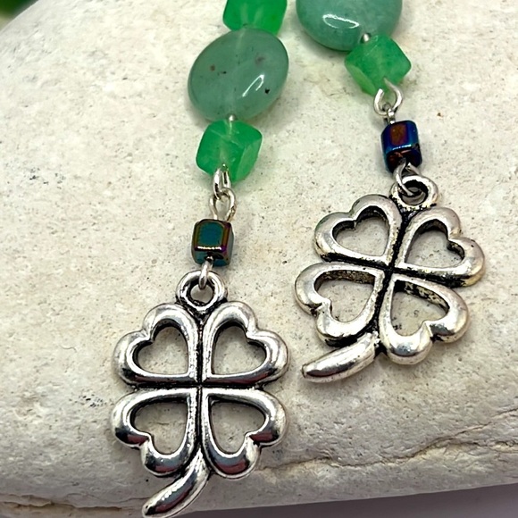 Jade & Aventurine Irish Dangle Earrings. - Picture 4 of 4